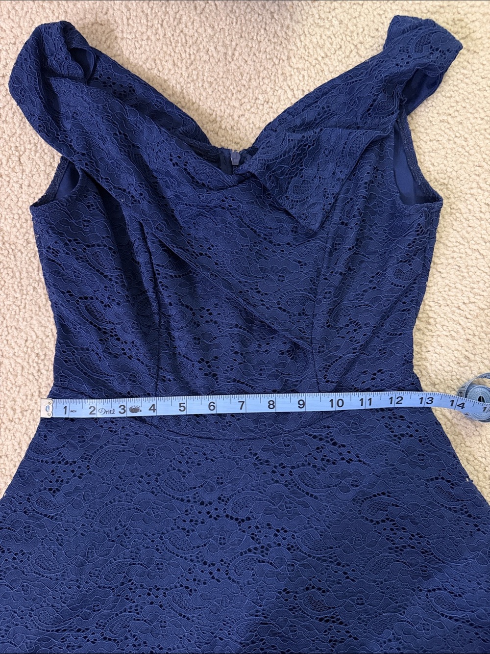 Navy Lace Fit-and-Flare Dress - Sleeveless Elegant Cocktail Style - Picture 4 of 5